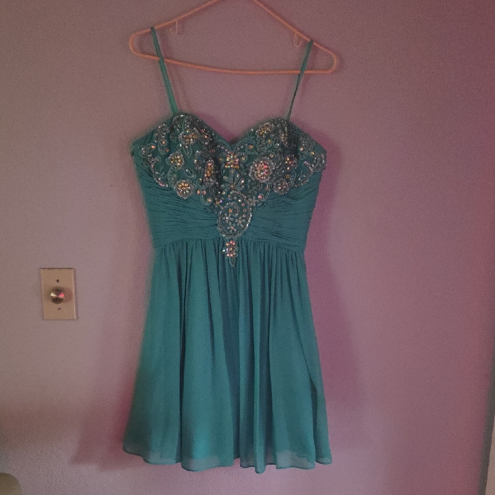 Embellished Teal Dress